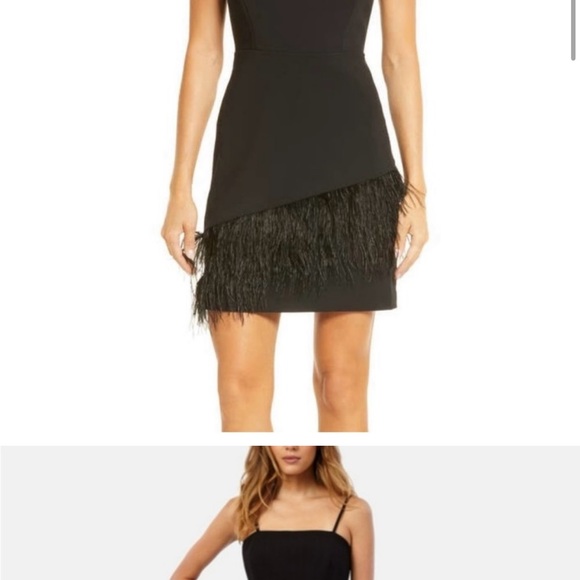 SAM EDELMAN SPAGHETTI ASYMMETRICAL FEATHER BLACK DRESS SIZE 8 - Picture 5 of 16